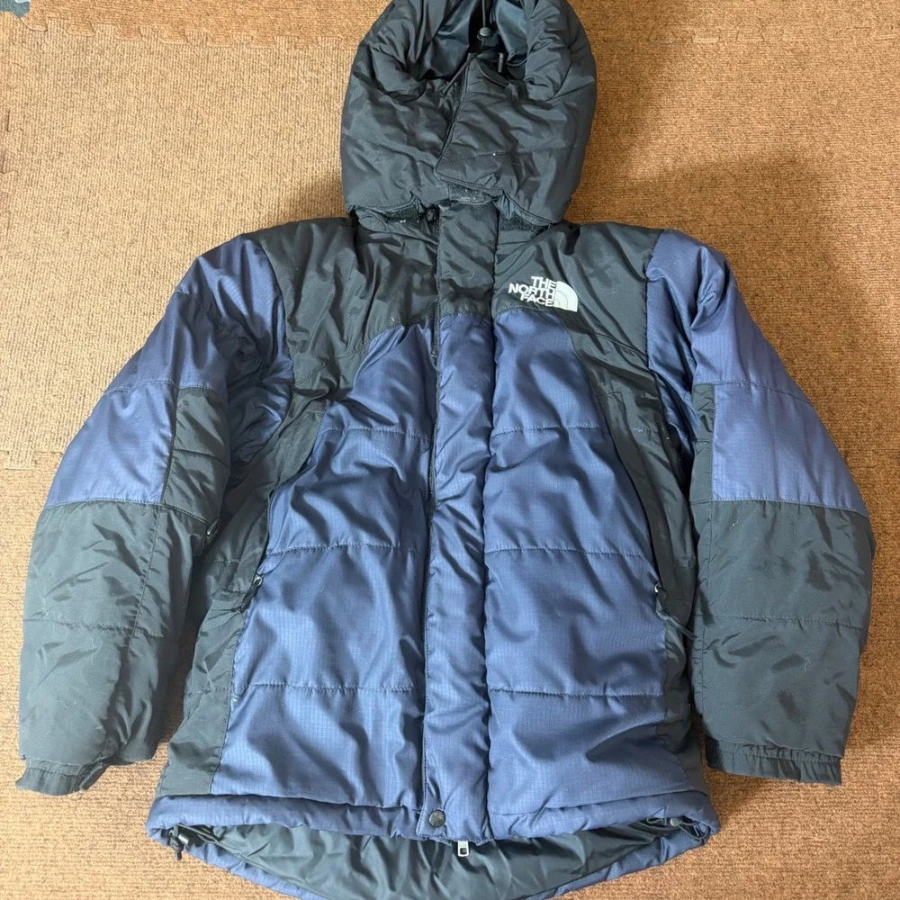 B+ The North Face Mens Navy Black Hooded Puffer Jacket Parka 87003‎ Size Medium